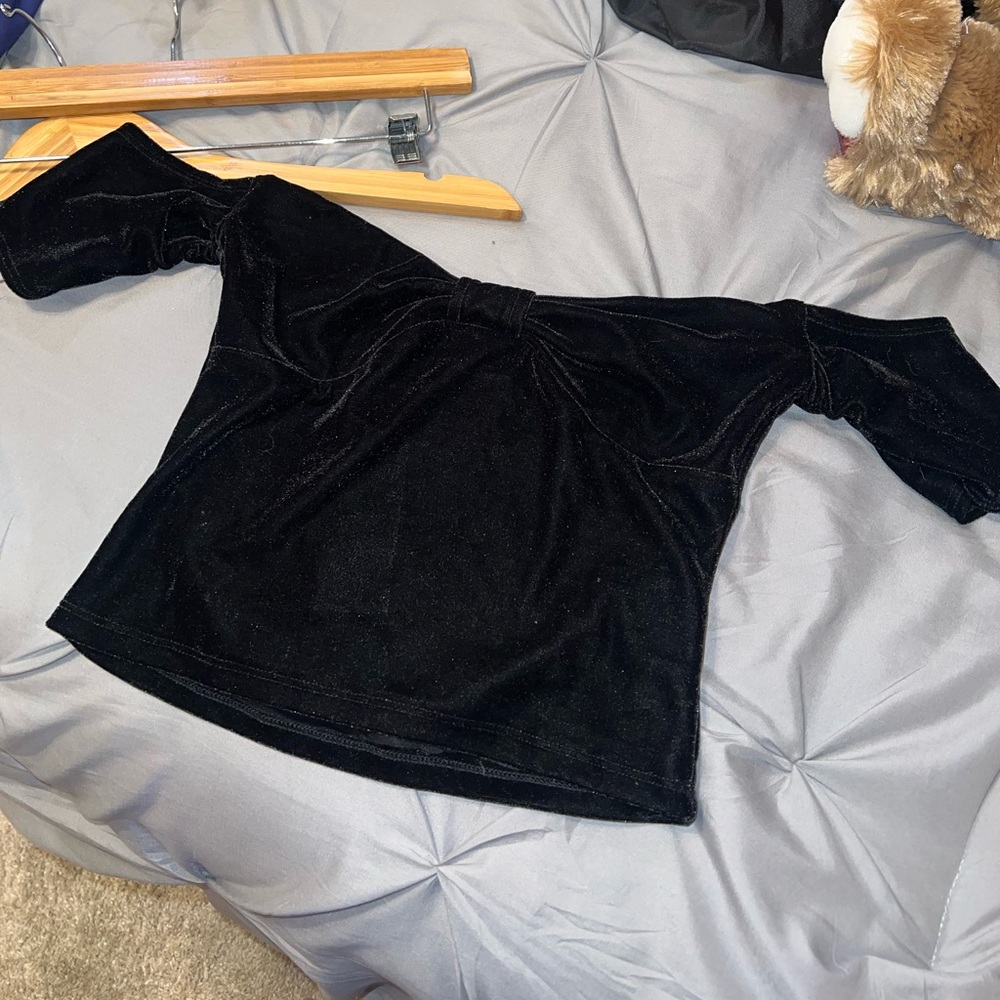 Elegant Black Off-Shoulder Crop Top by Urban Kimchi Blue